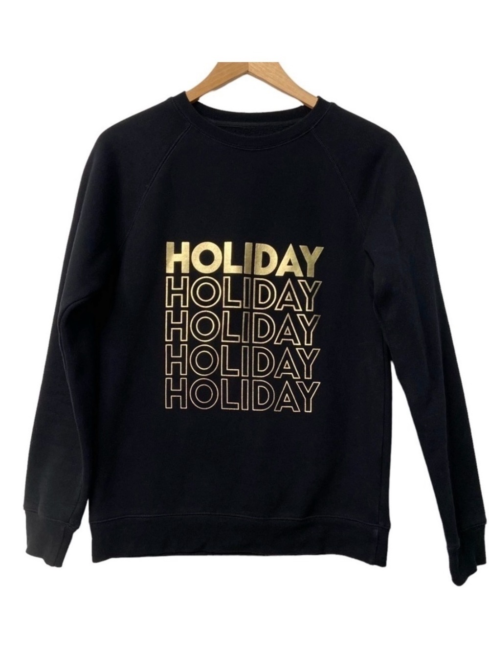 Brunette The Label Holiday Crewneck Sweatshirt Black Gold Graphic XS Cozy Fleece